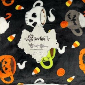NWT Halloween Plush Throw Blanket Black Witches Brew Skull Jack O Lantern 50”x70